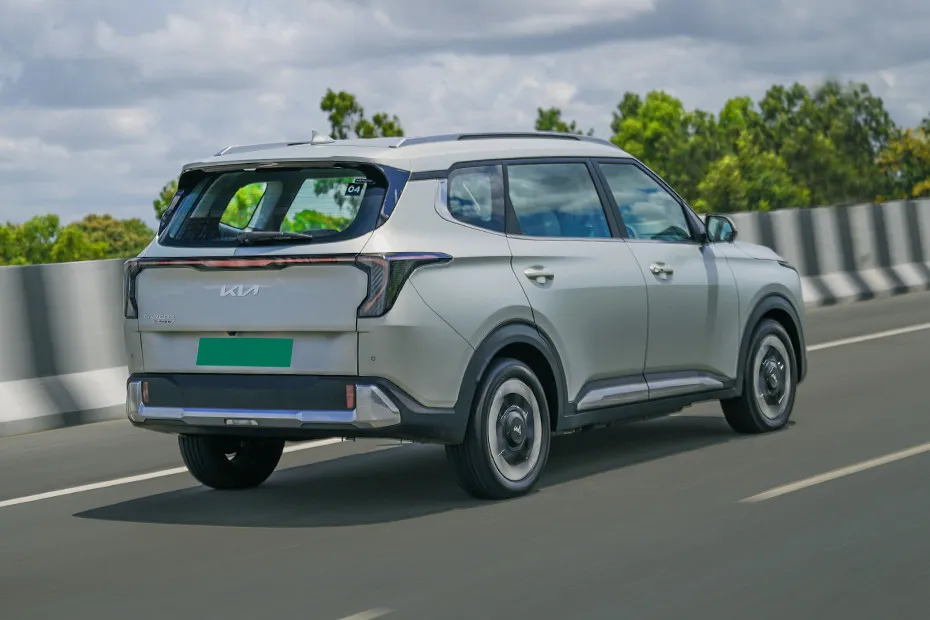 Kia Carens Clavis EV Driving: Rear Right Three Quarter View