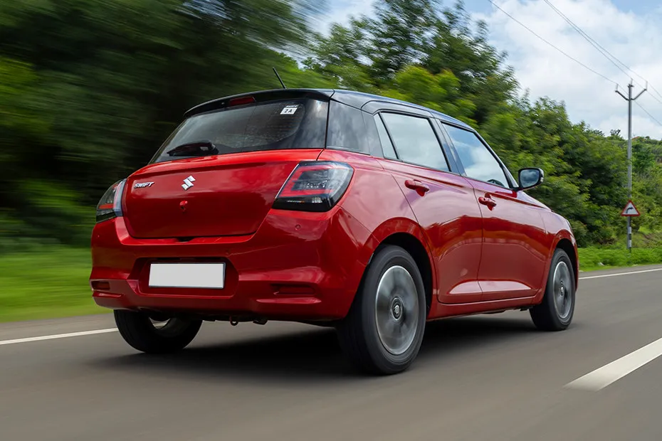 Maruti Swift Driving: Rear Right Three Quarter View