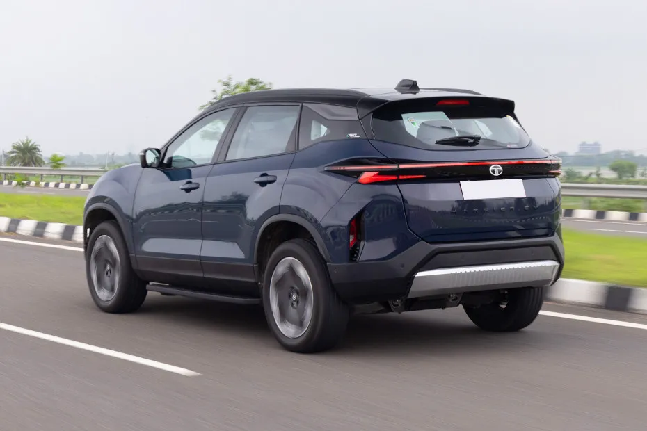 Tata Harrier EV Driving: Rear Left Three Quarter View