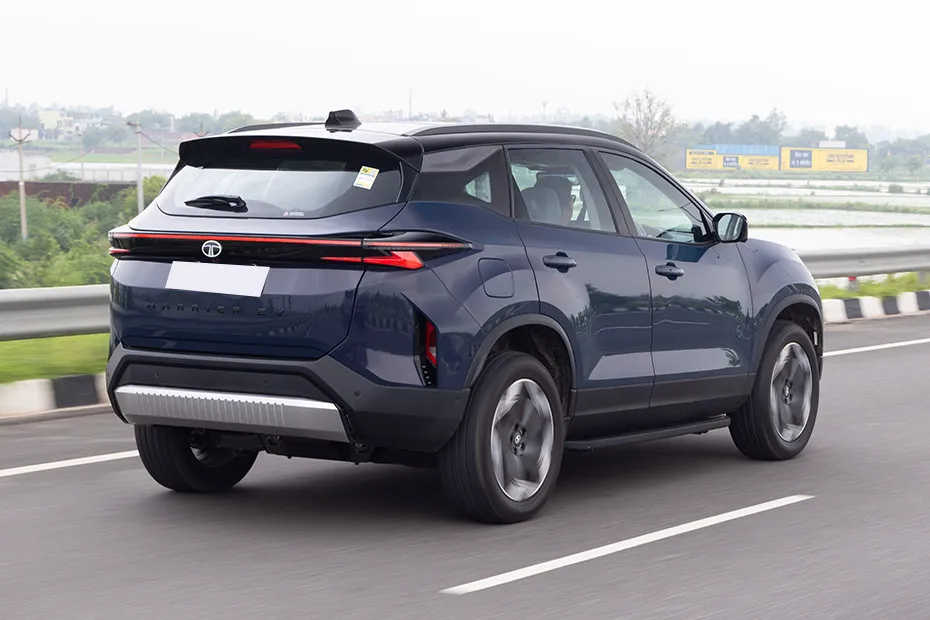 Tata Harrier EV Driving: Rear Right Three Quarter View